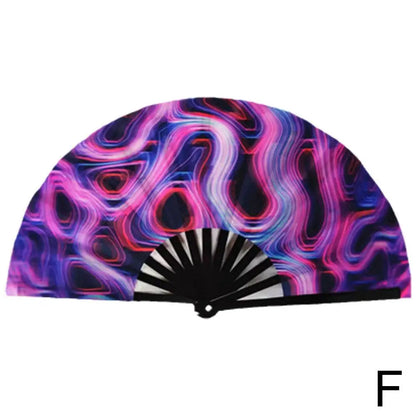 33cm Large Folding Hand Rave Fan Chinease/Japanese Gradient Colorful Reflective Foldable Fan Music Festival Fan Dance Fan Gifts