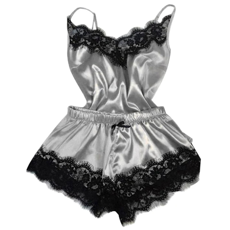 1 Set Of Sexy Women's Pajamas Sleeveless Camisole Pyjamas Lace-trimmed Satin Camisole Pyjama Set