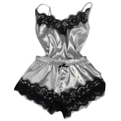 1 Set Of Sexy Women's Pajamas Sleeveless Camisole Pyjamas Lace-trimmed Satin Camisole Pyjama Set