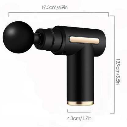 Black handheld percussion massager with round massage head and gold accent, sized 17.5cm by 13.9cm, Mini Muscle Massage Gun Protable Body Massager Deep Handheld Percussion Massager For Body Back And Neck Leg.