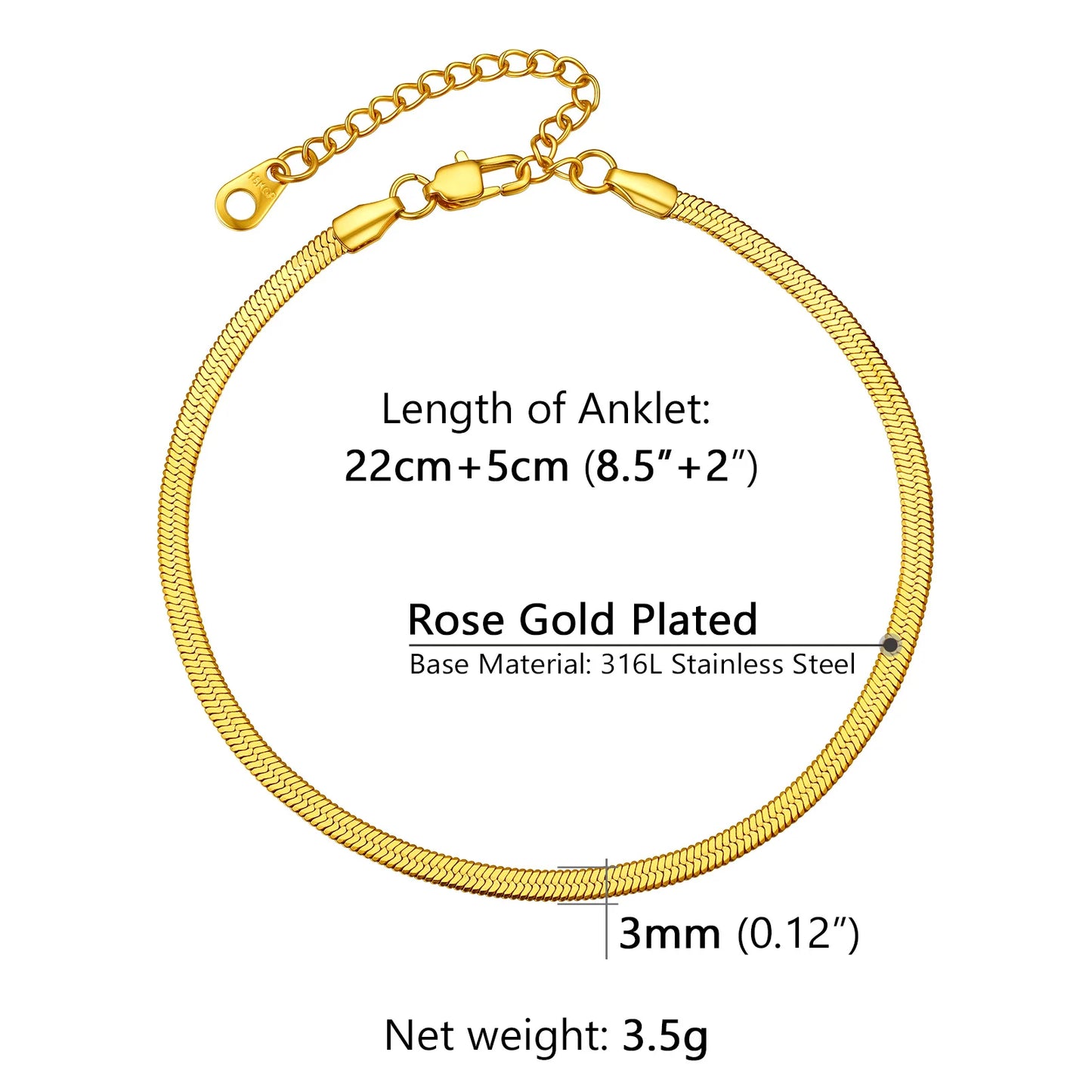 U7 Ankle Bracelets for Women 6mm Flat Curb Cuban Link Snake Figaro Mariner Link Chain Anklets Summer Beach Feet Jewelry Gift