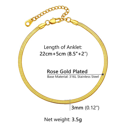 U7 Ankle Bracelets for Women 6mm Flat Curb Cuban Link Snake Figaro Mariner Link Chain Anklets Summer Beach Feet Jewelry Gift