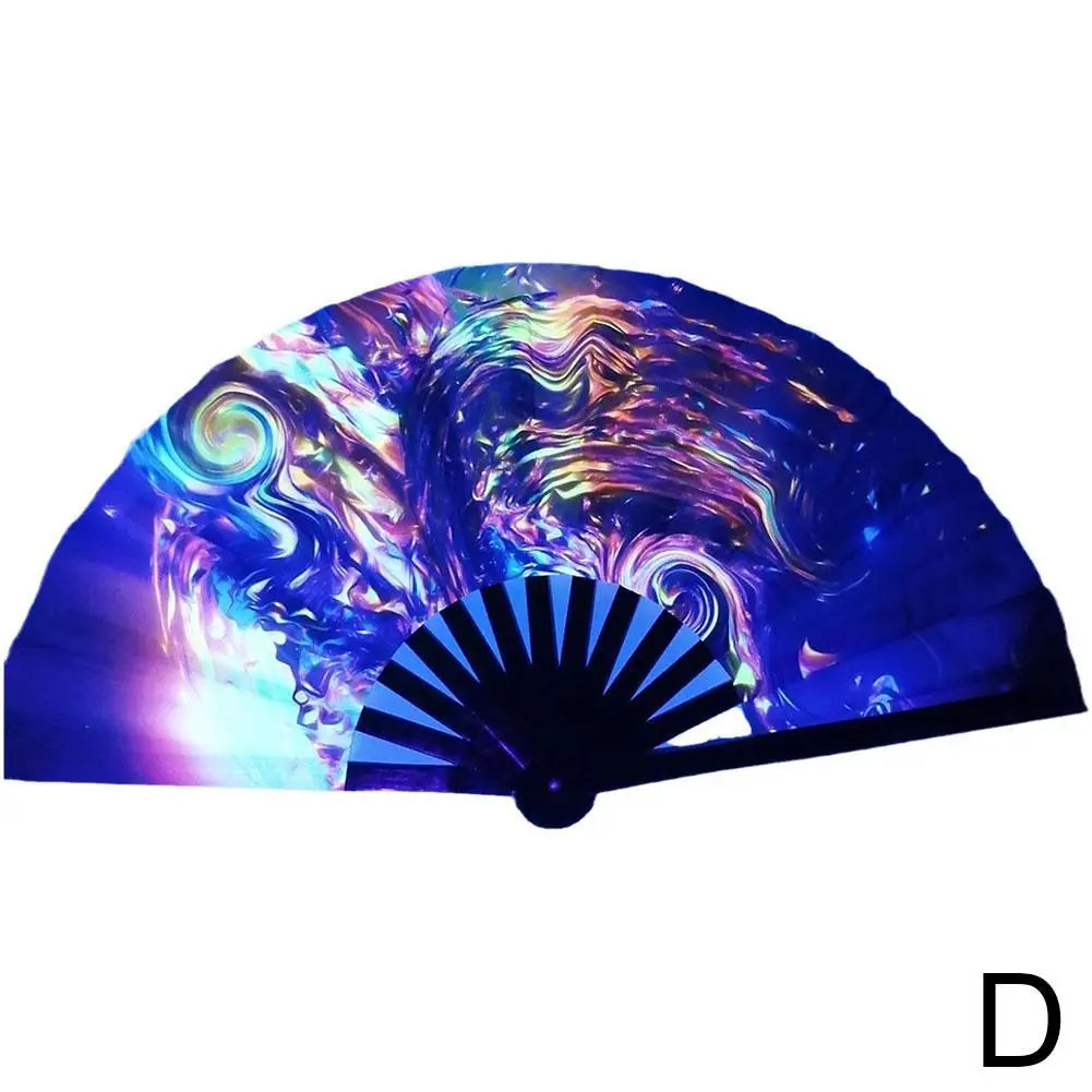 33cm Large Folding Hand Rave Fan Chinease/Japanese Gradient Colorful Reflective Foldable Fan Music Festival Fan Dance Fan Gifts