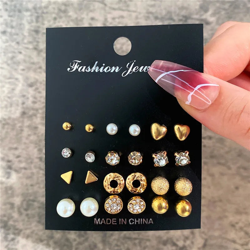 LETAPI 12 pairs/set Female Pearl Earrings Set For Women Bohemian Geometric Stud Earrings for Women Fashion Jewelry Gifts