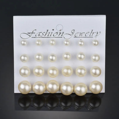 LETAPI 12 pairs/set Female Pearl Earrings Set For Women Bohemian Geometric Stud Earrings for Women Fashion Jewelry Gifts