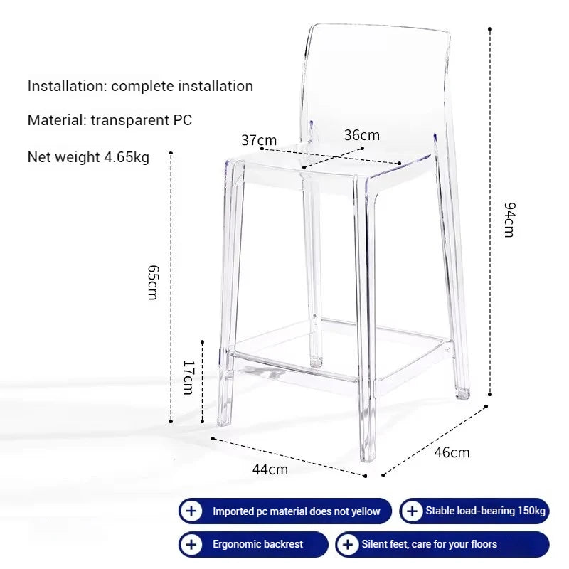 High Dining Bar Chairs Office Nordic Accent Velvet Bar Stools Luxury Transparent Acrylic Design Banqueta Home Furniture HBBC
