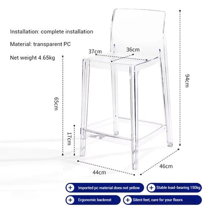 High Dining Bar Chairs Office Nordic Accent Velvet Bar Stools Luxury Transparent Acrylic Design Banqueta Home Furniture HBBC