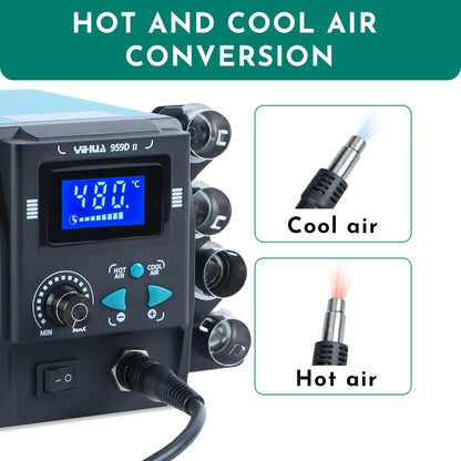 YIHUA 959D-II 700W Rework Station with Easy Plug-pull Nozzles Hot Air Gun Welding Station Digital Temperature Calibration