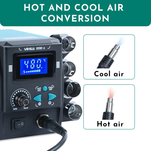YIHUA 959D-II 700W Rework Station with Easy Plug-pull Nozzles Hot Air Gun Welding Station Digital Temperature Calibration
