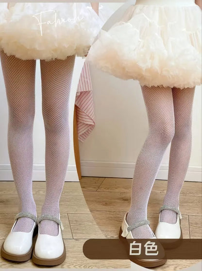 Summer Children's Tight Fitting Pantyhose Baby's Cute Sparkling Fishnet Diamond Pants Hollow Latin Dance Leggings Girl's Gift
