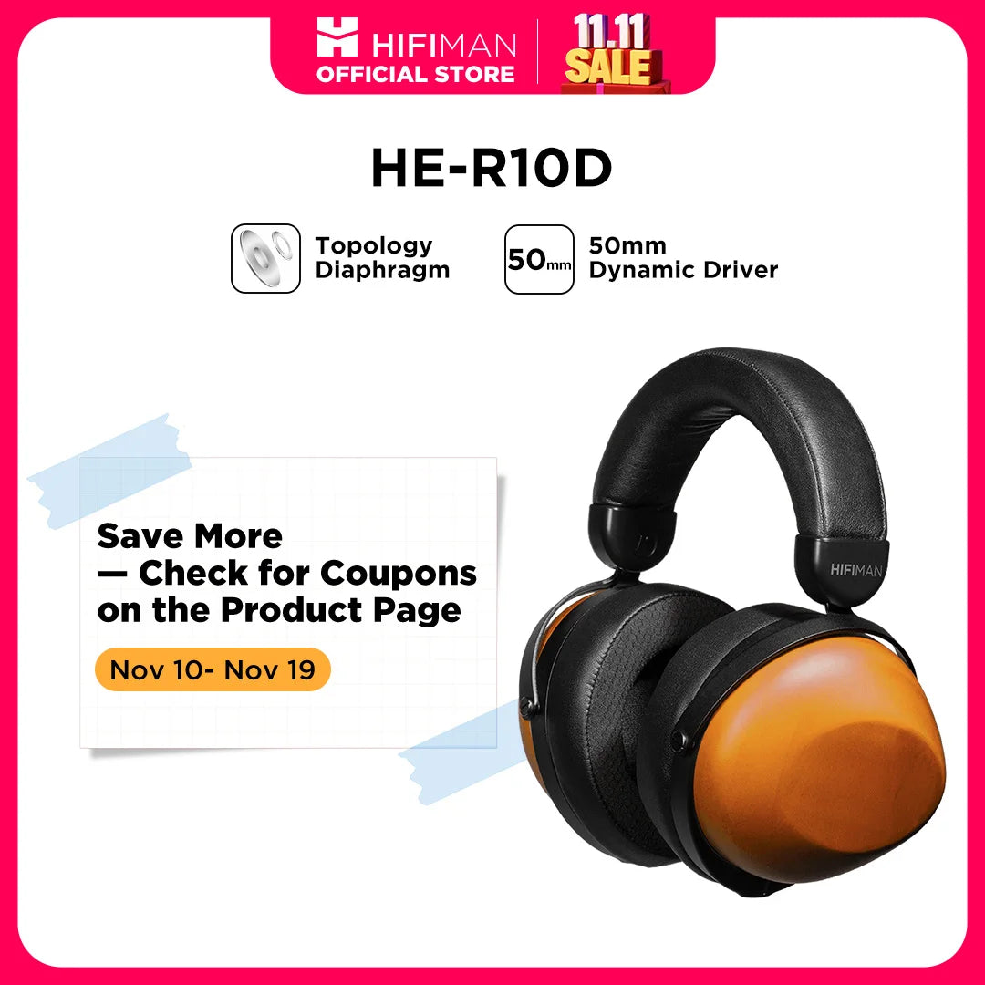 HIFIMAN HE-R10D Dynamic Topology Driver Close-Back Over-Ear Headphones for Home, Studio and Recording-Wired & Wireless Version