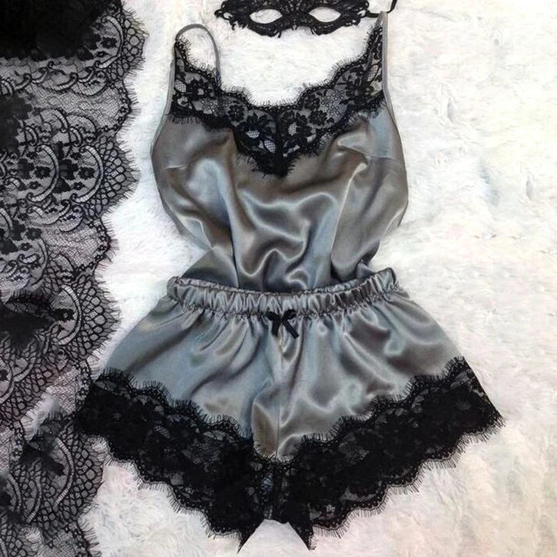 1 Set Of Sexy Women's Pajamas Sleeveless Camisole Pyjamas Lace-trimmed Satin Camisole Pyjama Set
