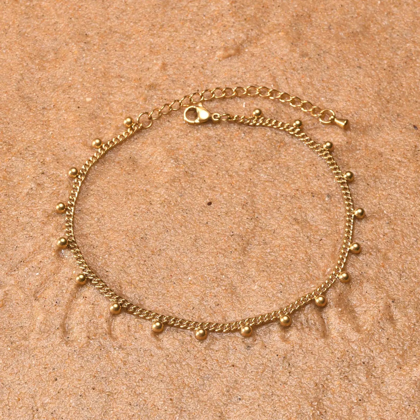Anklet Bracelet on Legs Stainless Steel ,waterproof Adjustable Beach Beaded Ball Cuban Link Summer Boho Foot Jewelry for Women