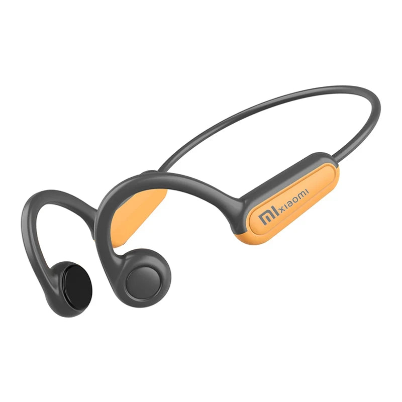 Xiaomi Mijia Bone Conduction Earphones Bluetooth 5.3 Sports Wireless Headphones Ear Hook Waterproof Headset for Running Driving in black and orange design with flexible ear hooks.