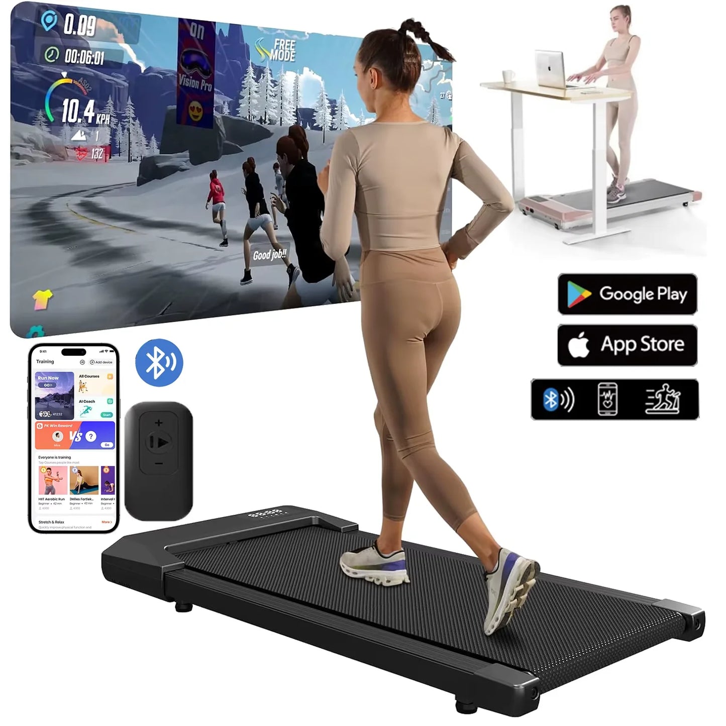 300lbs Treadmill for Home 2.5HP Treadmills Walking Pad LCD Digital Data Display 2in1 Walking Running Fitness Exercise Machine