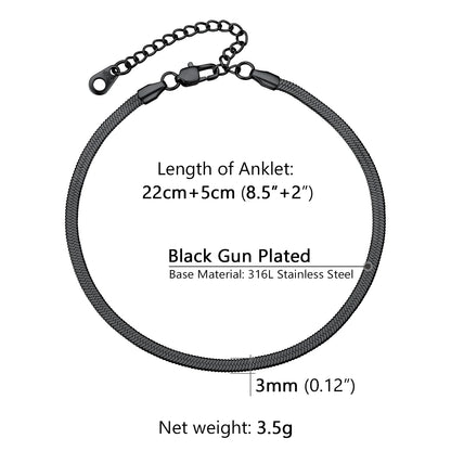 U7 Ankle Bracelets for Women 6mm Flat Curb Cuban Link Snake Figaro Mariner Link Chain Anklets Summer Beach Feet Jewelry Gift
