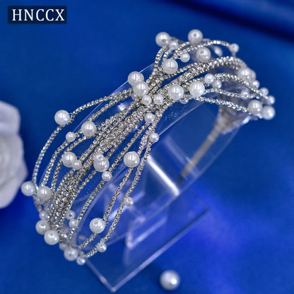 HNCCX Silver Color Alloy Leaves Hair Accessories For Elegant Girls Bride Wedding Hair Jewelry Pearl Headpieces Gift CP603