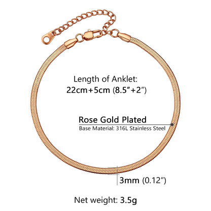 U7 Ankle Bracelets for Women 6mm Flat Curb Cuban Link Snake Figaro Mariner Link Chain Anklets Summer Beach Feet Jewelry Gift