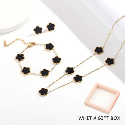 ALTERA 2023 High Quality Stainless Steel Luxury Five Leaf Flower Pendant Jewelry Set/3pcs for Women Clover Bracelet Jewelry Gift