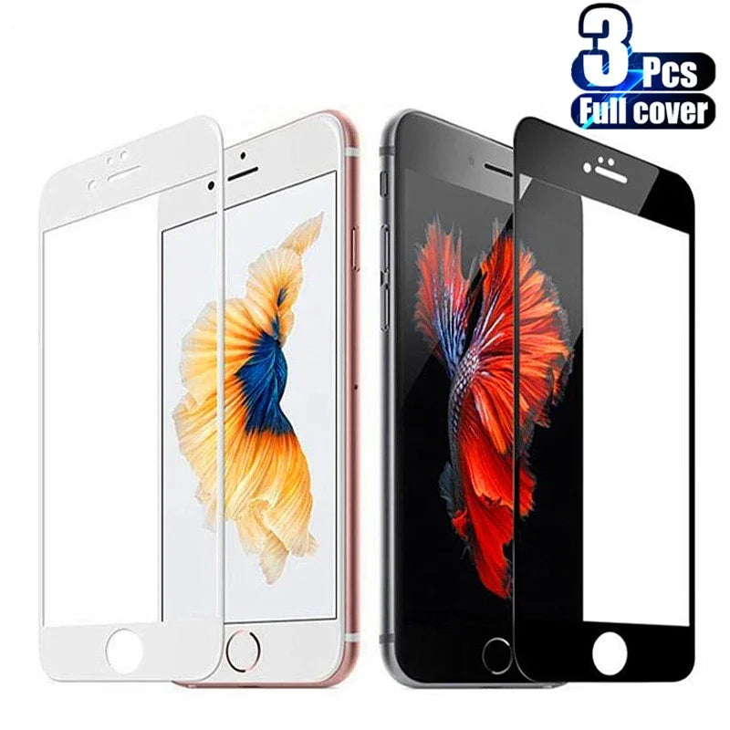 3PCS Full Cover Tempered Glass for iPhone 16 15 14 13 12 11 Pro Max Screen Protector for iPhone 16e 13 12 Mini X XR XS SE 2020