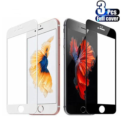 3PCS Full Cover Tempered Glass for iPhone 16 15 14 13 12 11 Pro Max Screen Protector for iPhone 16e 13 12 Mini X XR XS SE 2020