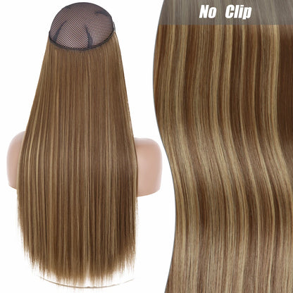 No Clips Natural Hair Extension Synthatic Artificial Long Straight Hairpiece Blonde Black Mixed Color False Hair Piece For Women