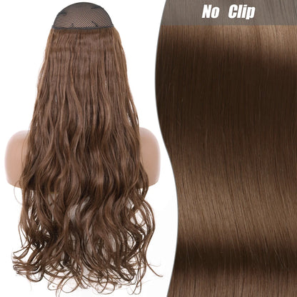 No Clips Natural Hair Extension Synthatic Artificial Long Straight Hairpiece Blonde Black Mixed Color False Hair Piece For Women