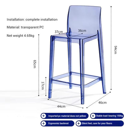 High Dining Bar Chairs Office Nordic Accent Velvet Bar Stools Luxury Transparent Acrylic Design Banqueta Home Furniture HBBC