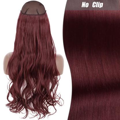 No Clips Natural Hair Extension Synthatic Artificial Long Straight Hairpiece Blonde Black Mixed Color False Hair Piece For Women