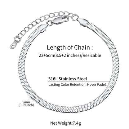 U7 Ankle Bracelets for Women 6mm Flat Curb Cuban Link Snake Figaro Mariner Link Chain Anklets Summer Beach Feet Jewelry Gift