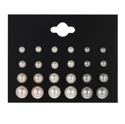 Korean Women Earrings 12 Pair/Set Beige White Pearl Simple Fashion Earrings Wedding Jewelry For Gift Valentine's Day gift