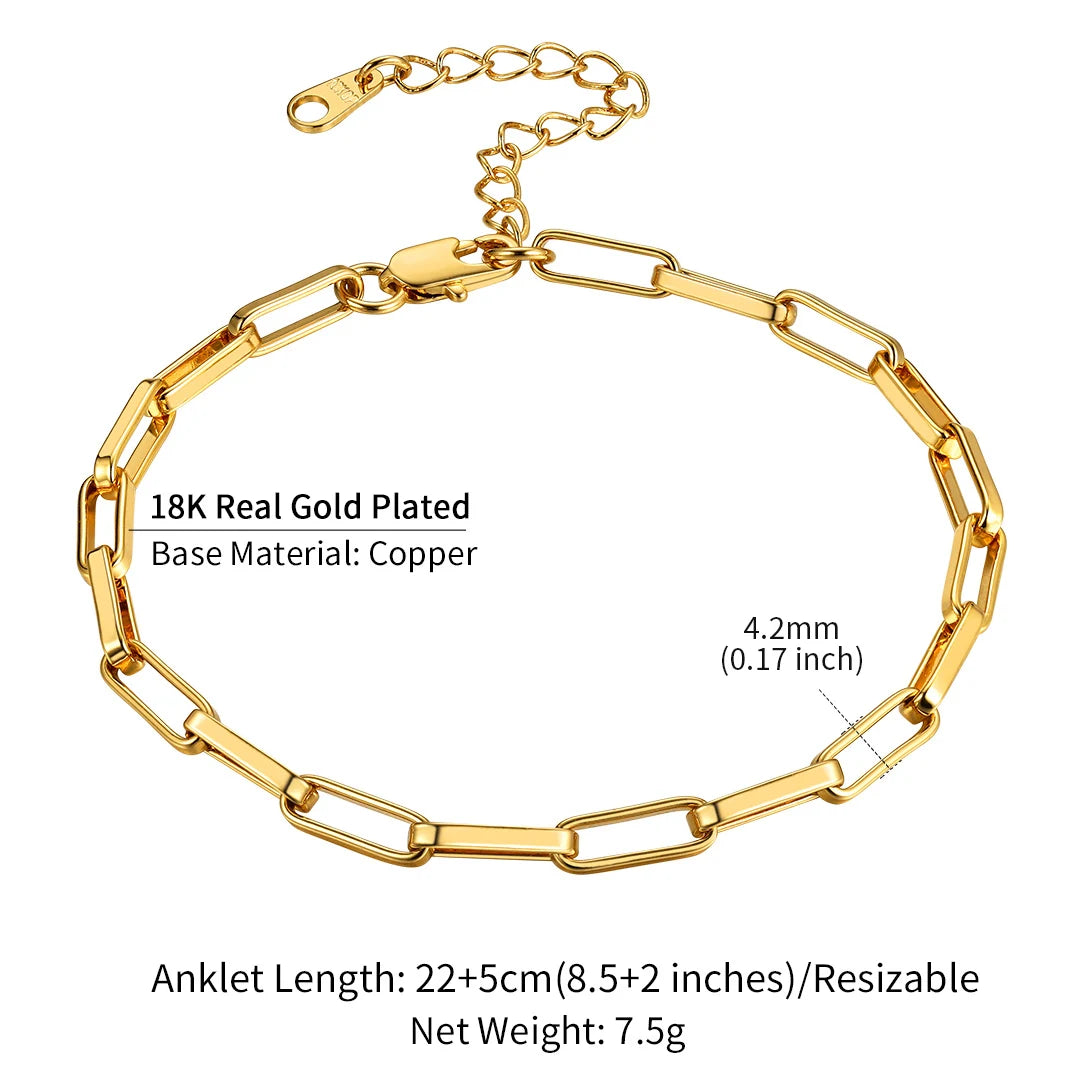 U7 Ankle Bracelets for Women 6mm Flat Curb Cuban Link Snake Figaro Mariner Link Chain Anklets Summer Beach Feet Jewelry Gift