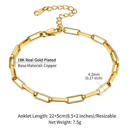 U7 Ankle Bracelets for Women 6mm Flat Curb Cuban Link Snake Figaro Mariner Link Chain Anklets Summer Beach Feet Jewelry Gift