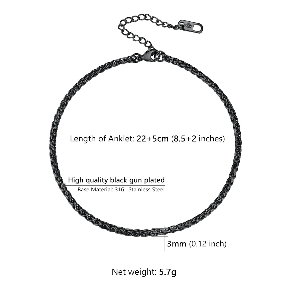U7 Ankle Bracelets for Women 6mm Flat Curb Cuban Link Snake Figaro Mariner Link Chain Anklets Summer Beach Feet Jewelry Gift