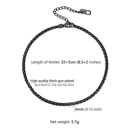 U7 Ankle Bracelets for Women 6mm Flat Curb Cuban Link Snake Figaro Mariner Link Chain Anklets Summer Beach Feet Jewelry Gift