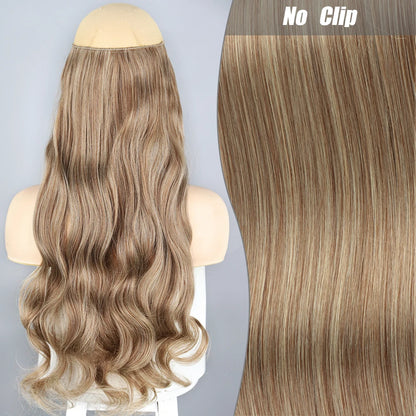 No Clips Natural Hair Extension Synthatic Artificial Long Straight Hairpiece Blonde Black Mixed Color False Hair Piece For Women