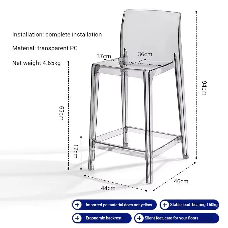 High Dining Bar Chairs Office Nordic Accent Velvet Bar Stools Luxury Transparent Acrylic Design Banqueta Home Furniture HBBC
