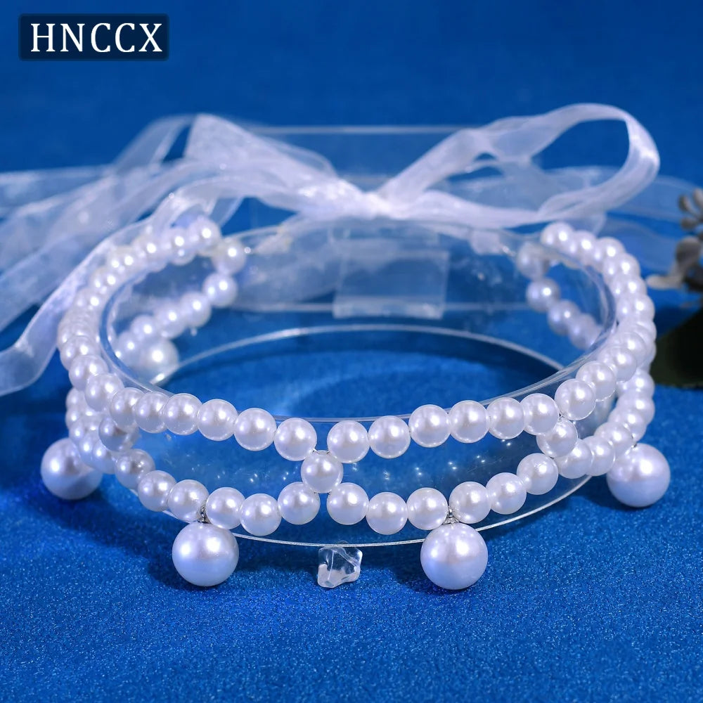 HNCCX Silver Color Alloy Leaves Hair Accessories For Elegant Girls Bride Wedding Hair Jewelry Pearl Headpieces Gift CP603