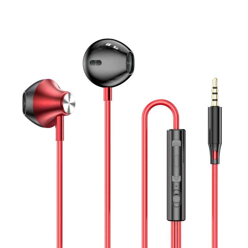 For Samsung Headphones HiFi Surround Sound In-ear USB Type C 3.5mm With wire control Wired Earplugs For Galaxy S24 S23 S22 Ultra featuring red cables and black earbuds with built-in remote control and 3.5mm jack.