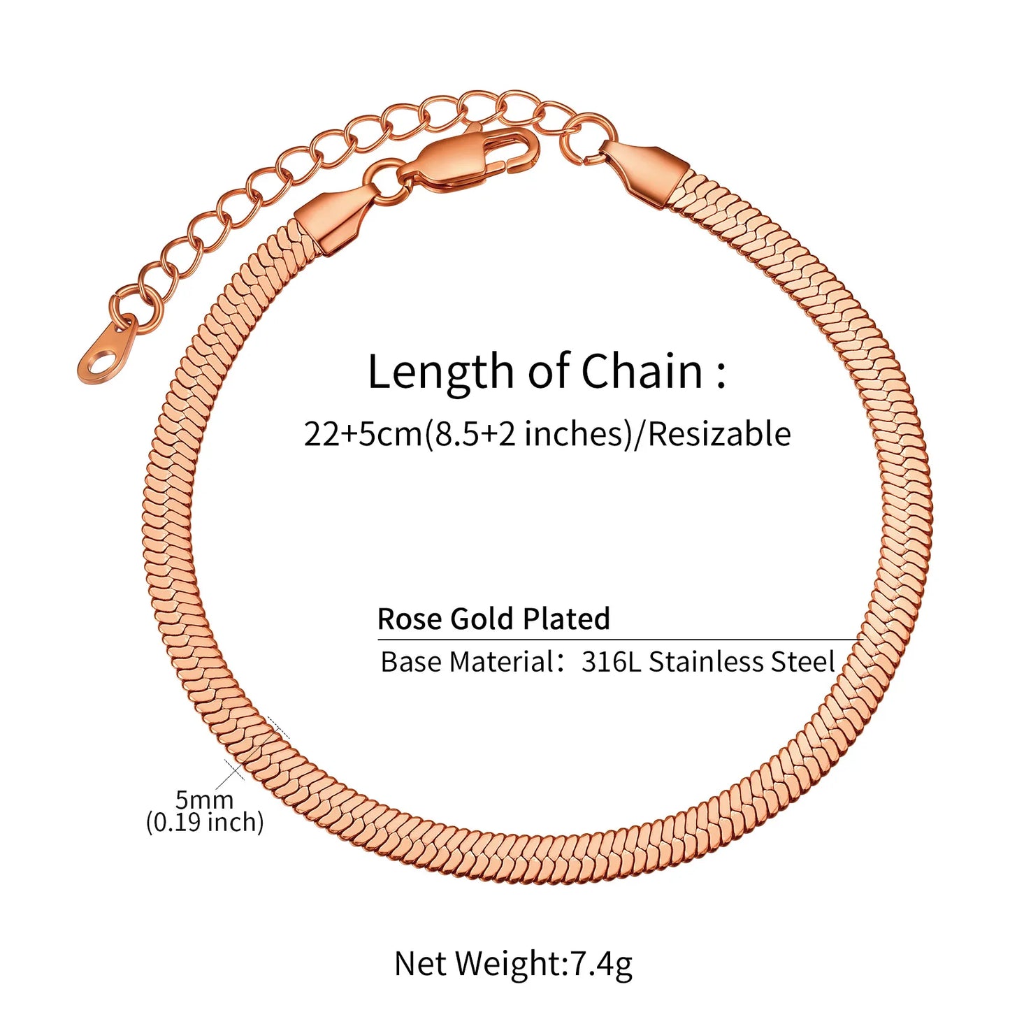 U7 Ankle Bracelets for Women 6mm Flat Curb Cuban Link Snake Figaro Mariner Link Chain Anklets Summer Beach Feet Jewelry Gift