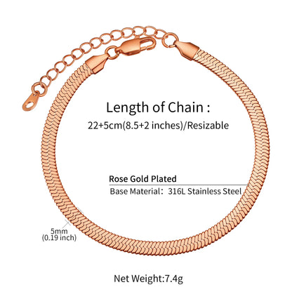 U7 Ankle Bracelets for Women 6mm Flat Curb Cuban Link Snake Figaro Mariner Link Chain Anklets Summer Beach Feet Jewelry Gift