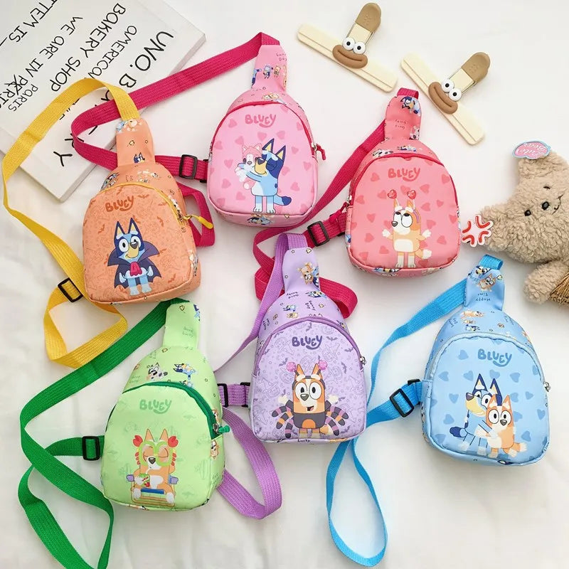 Bingo Friends Children's Bag Cute Bluey Family kids Chest Bag Kindergarten Cartoon Light Crossbody Bag Halloween Christmas gift