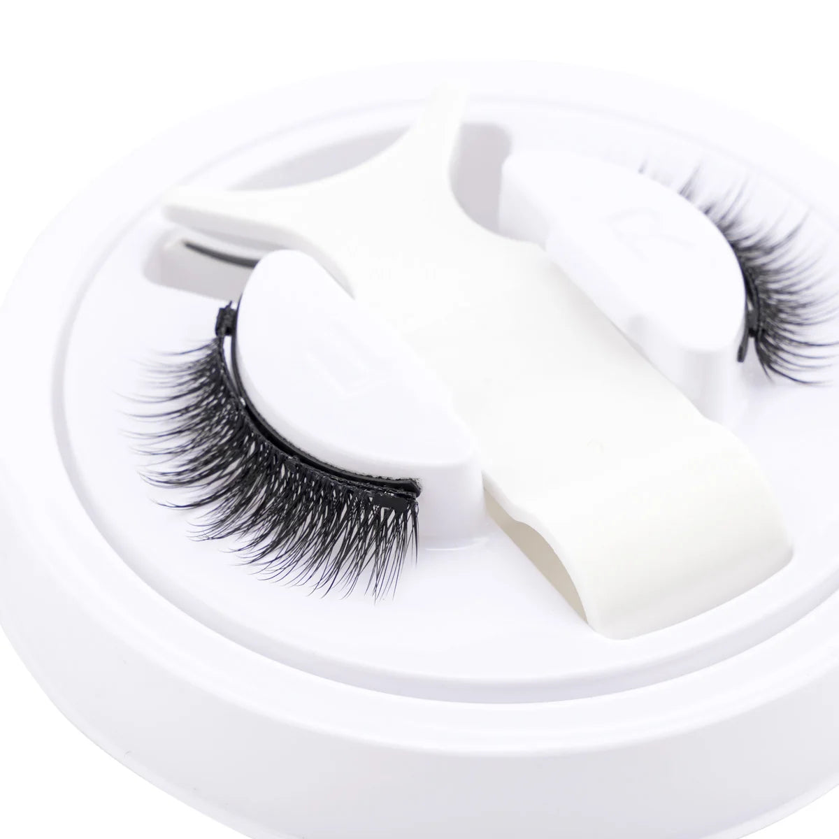 Hot 1 Pair Magnetic Eyelashes Handmade Fluffy Faux Mink Lashes Reusable Natural False Eyelashes and Magnetic Tweezers Set Makeup displayed in white packaging with black dense lashes and a white applicator tool.
