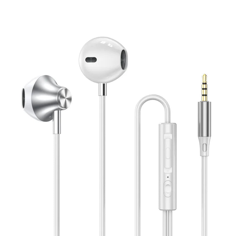 For Samsung Headphones HiFi Surround Sound In-ear USB Type C 3.5mm With wire control Wired Earplugs For Galaxy S24 S23 S22 Ultra showing sleek white and metallic earbud design with inline remote control and 3.5mm audio jack connection.