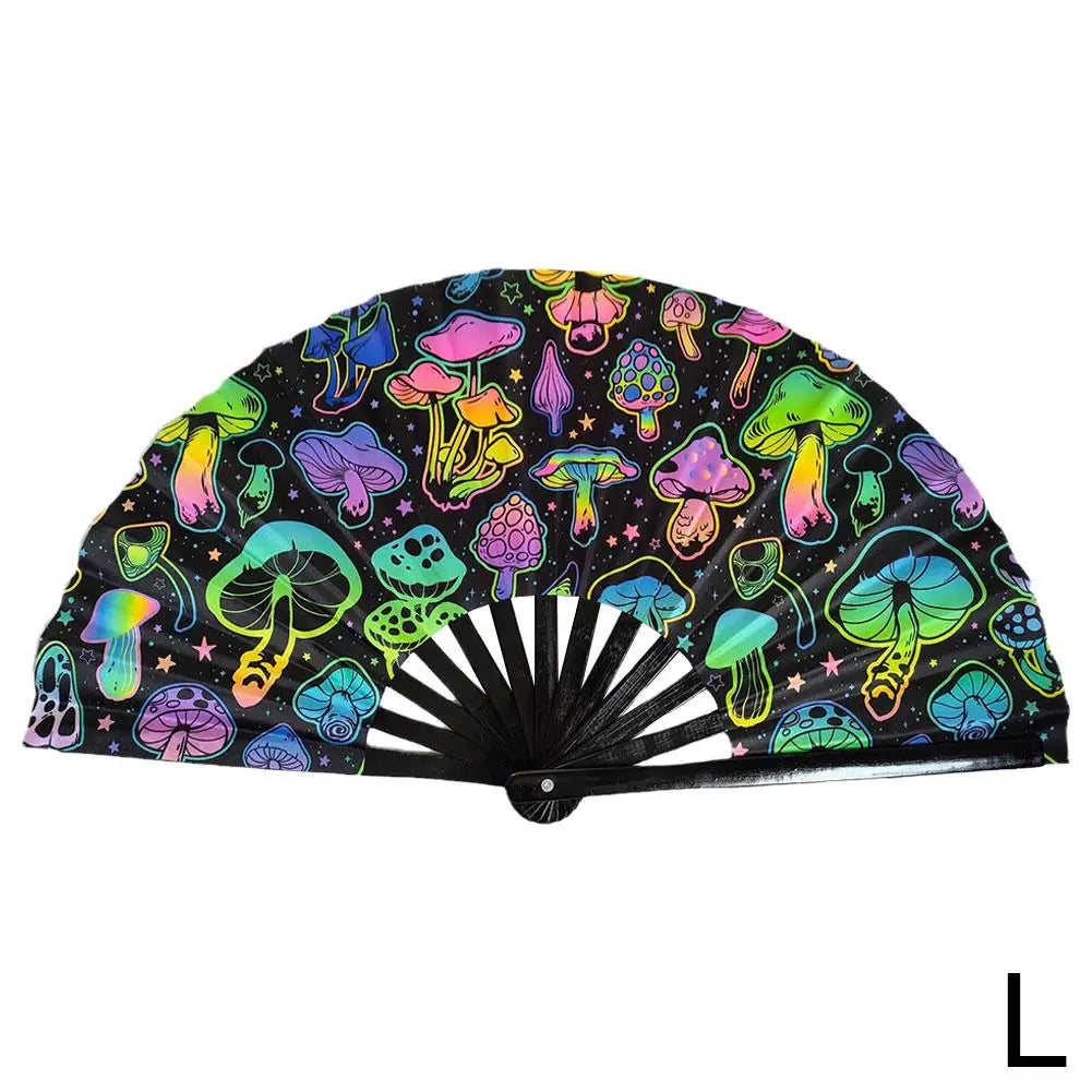 33cm Large Folding Hand Rave Fan Chinease/Japanese Gradient Colorful Reflective Foldable Fan Music Festival Fan Dance Fan Gifts