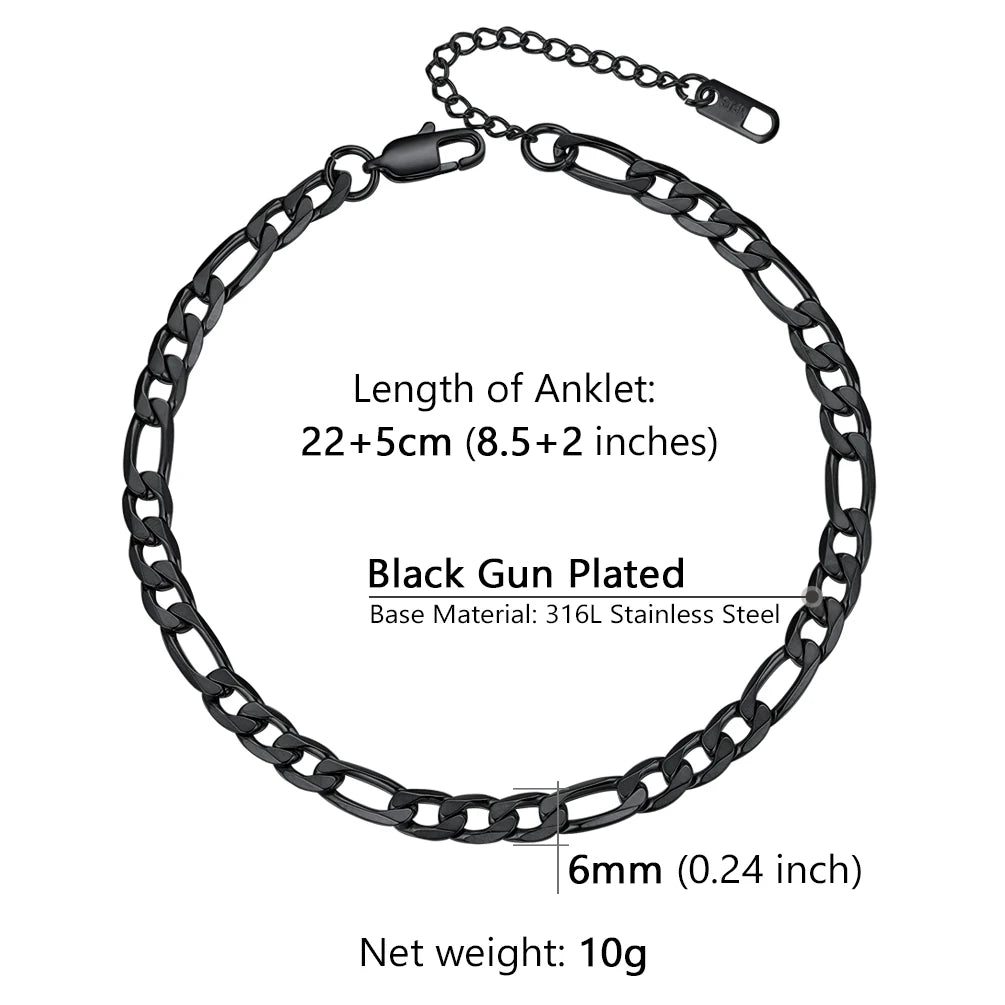 U7 Ankle Bracelets for Women 6mm Flat Curb Cuban Link Snake Figaro Mariner Link Chain Anklets Summer Beach Feet Jewelry Gift