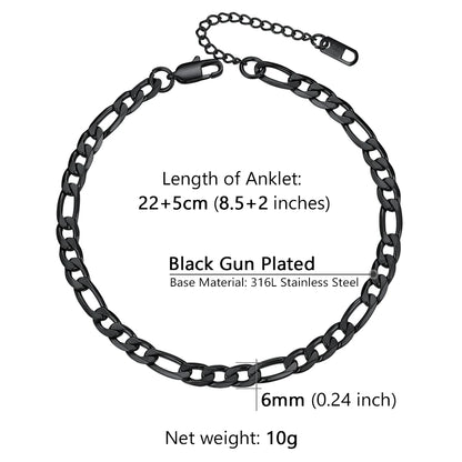 U7 Ankle Bracelets for Women 6mm Flat Curb Cuban Link Snake Figaro Mariner Link Chain Anklets Summer Beach Feet Jewelry Gift