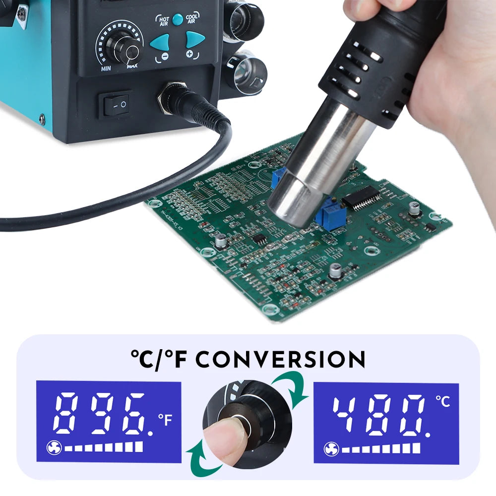 YIHUA 959D-II 700W Rework Station with Easy Plug-pull Nozzles Hot Air Gun Welding Station Digital Temperature Calibration