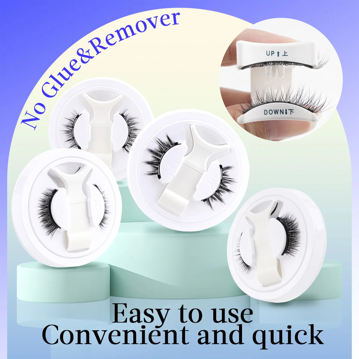 Hot 1 Pair Magnetic Eyelashes Handmade Fluffy Faux Mink Lashes Reusable Natural False Eyelashes and Magnetic Tweezers Set Makeup displayed with white magnetic applicators, highlighting easy, glue-free use and quick application.