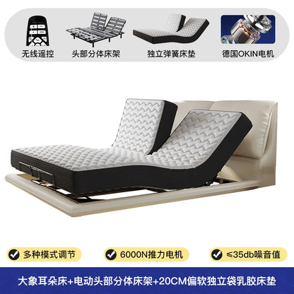 Elegant Modern White Double Bed Frame Luxury Leather Villa Smart Bed Adjustable Electric Cama Matrimonial Bedroom Set Furniture
